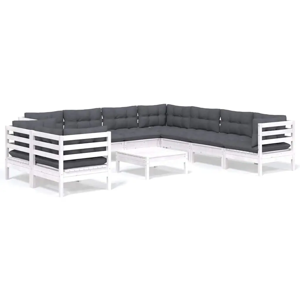 Garden Lounge Set 10 Piece Outdoor Furniture Modular Patio White