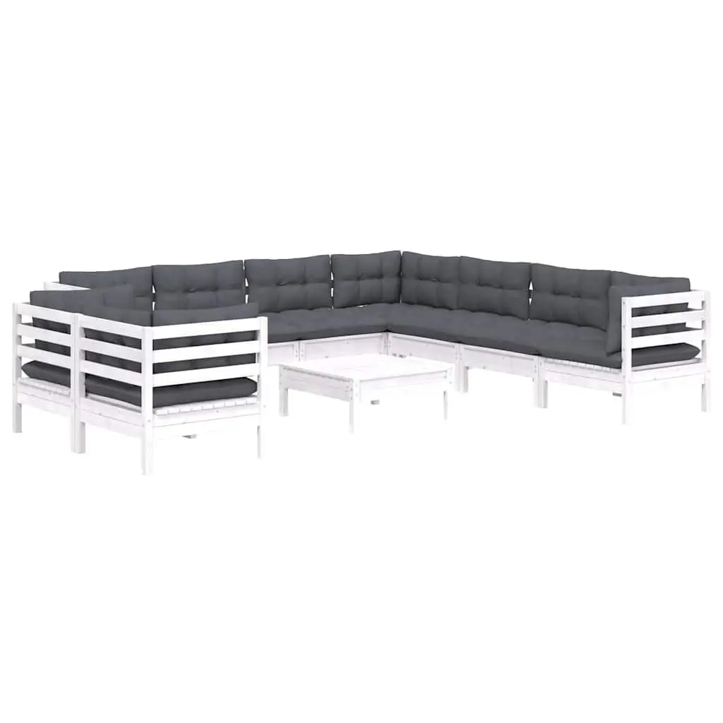Garden Lounge Set 10 Piece Outdoor Furniture Modular Patio White