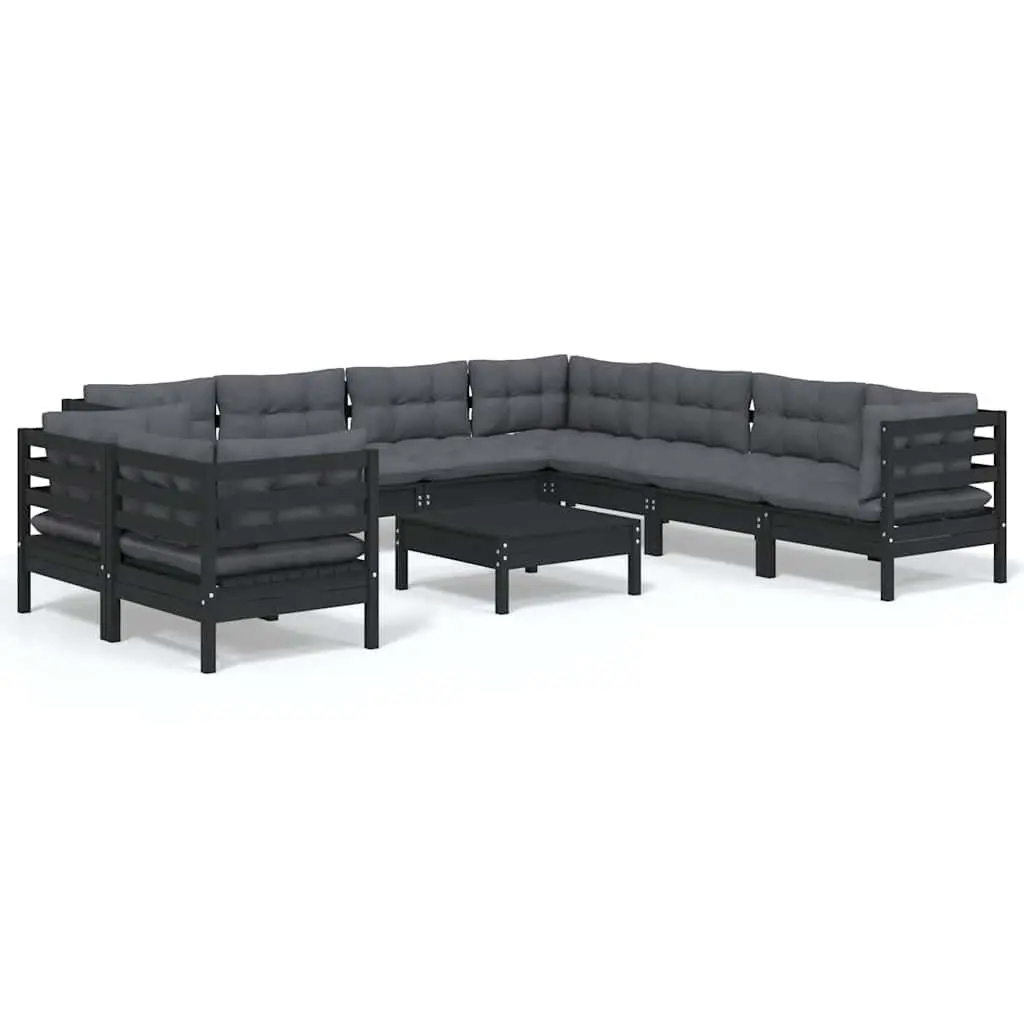 Garden Lounge Set Outdoor Patio Furniture 10 Piece Black with Cushions