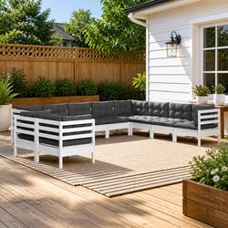 Garden Lounge Set 10 Piece White Patio Furniture Outdoor Modular Sofa with