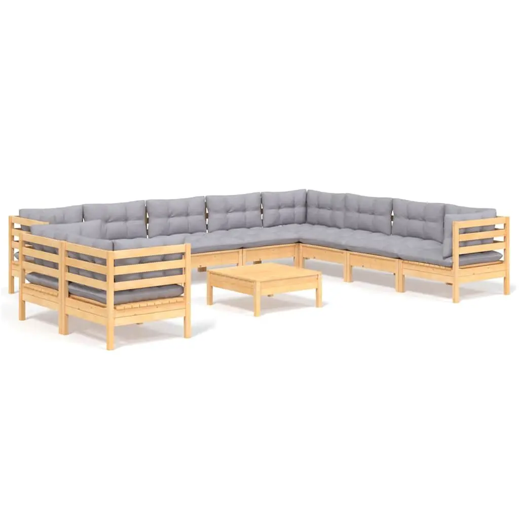 Garden Lounge Set Outdoor Furniture Patio Sofa 11 Piece with Grey Cushions