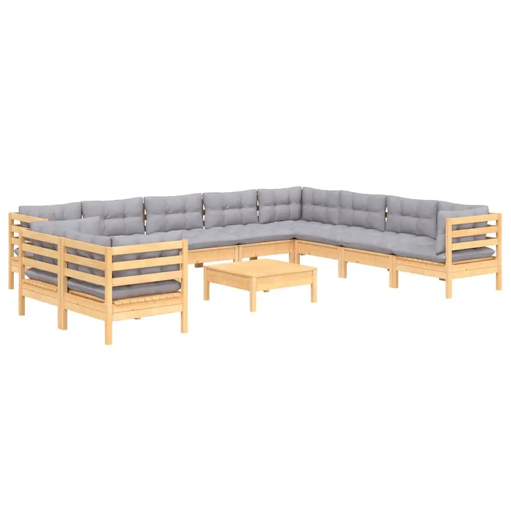 Garden Lounge Set Outdoor Furniture Patio Sofa 11 Piece with Grey Cushions
