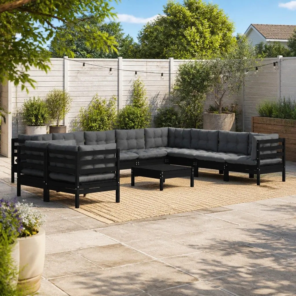 11-Piece Black Pinewood Lounge Set