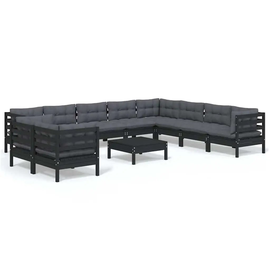 11-Piece Black Pinewood Lounge Set