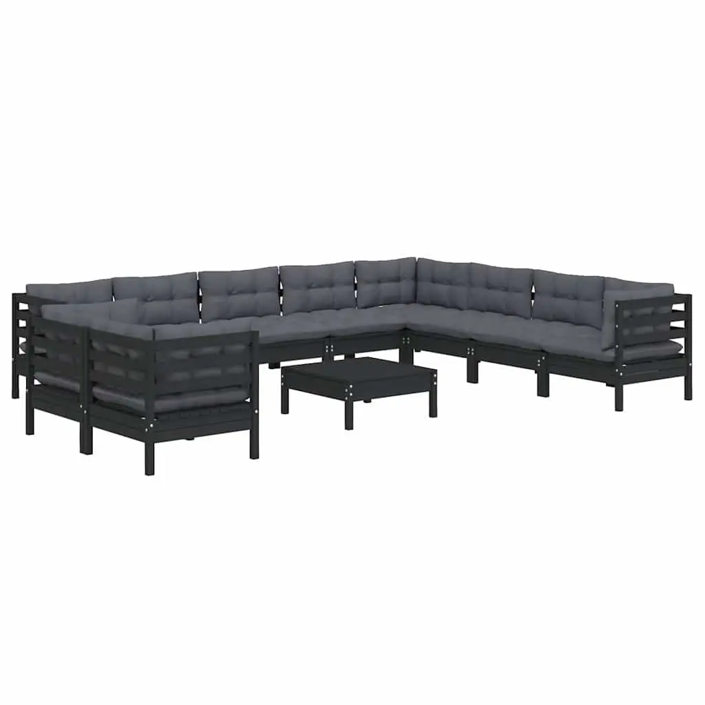 11-Piece Black Pinewood Lounge Set
