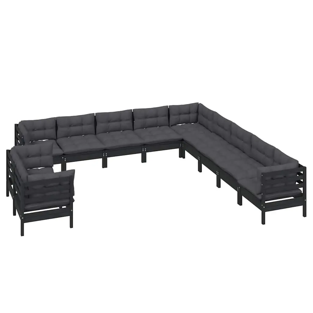 Garden Lounge Set Outdoor Patio Furniture 11 Piece Black with Cushions Modular