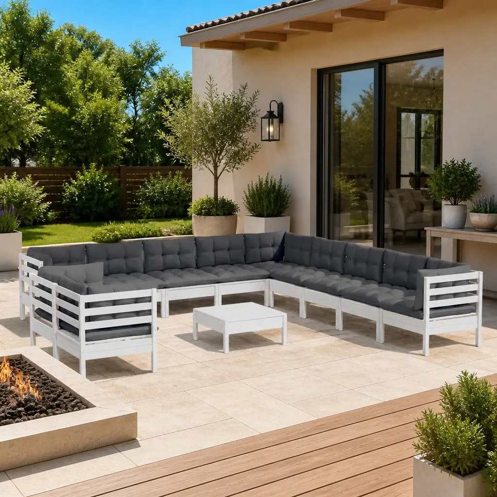 Modular Outdoor Furniture Garden Lounge Set 12 Piece with Cushions White