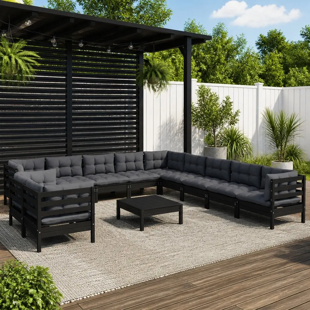 Garden Lounge Set Outdoor Furniture 12 Piece Modular Patio Black
