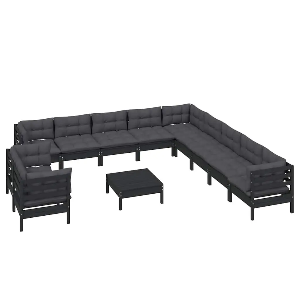 Garden Lounge Set Outdoor Furniture 12 Piece Modular Patio Black
