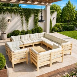 Garden Lounge Set 12 Piece Outdoor Furniture Patio Sectional Cream Cushions