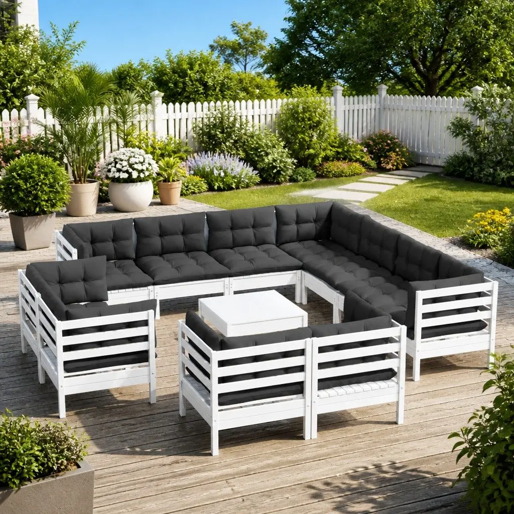 Garden Lounge Set Outdoor Furniture Patio Modular Sofa Sectional 12 Piece White