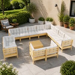 Garden Lounge Set 13 Piece Outdoor Patio Furniture Modular Cream Cushions