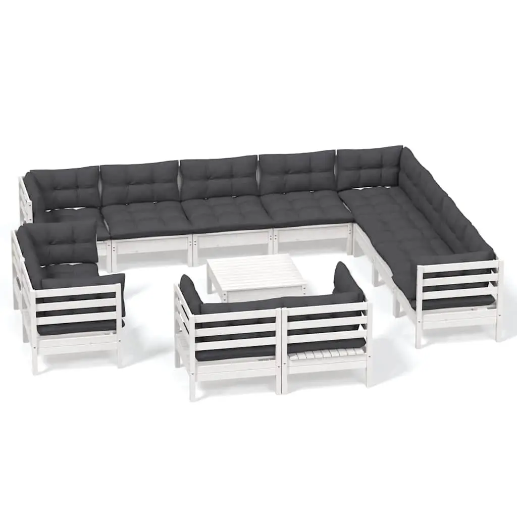 Garden Lounge Set Outdoor Furniture 13 Piece White Pinewood with Cushions
