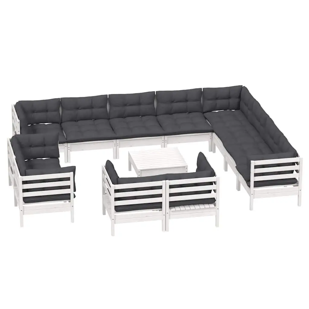 Garden Lounge Set Outdoor Furniture 13 Piece White Pinewood with Cushions