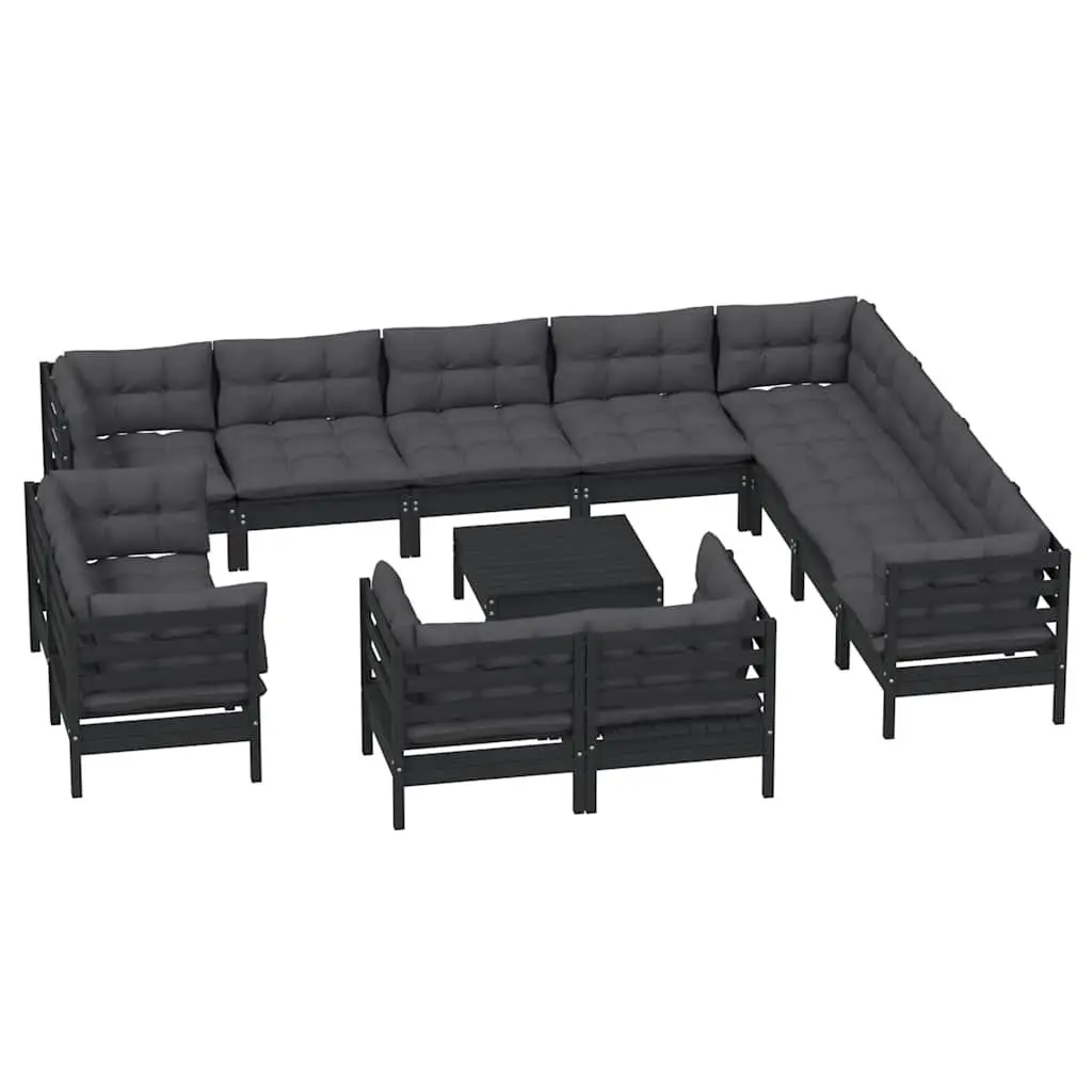 Modular Garden Lounge Set 13 Piece Outdoor Furniture for Patio Black