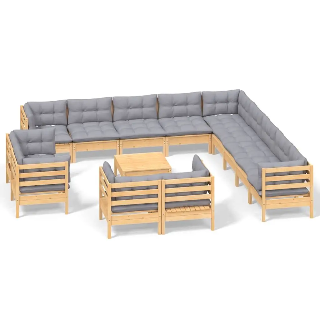 Garden Lounge Set Outdoor Patio Furniture 14 Piece Grey Cushions Pinewood
