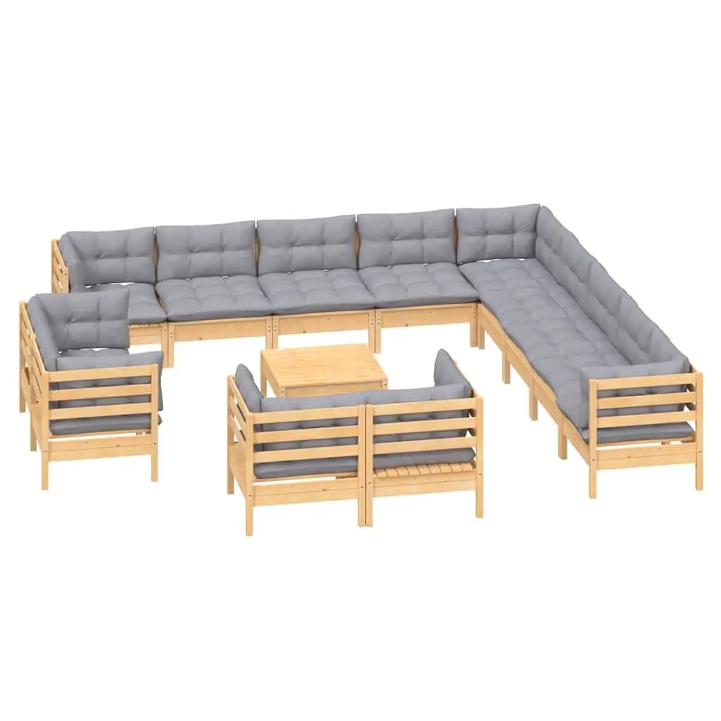 Garden Lounge Set Outdoor Patio Furniture 14 Piece Grey Cushions Pinewood