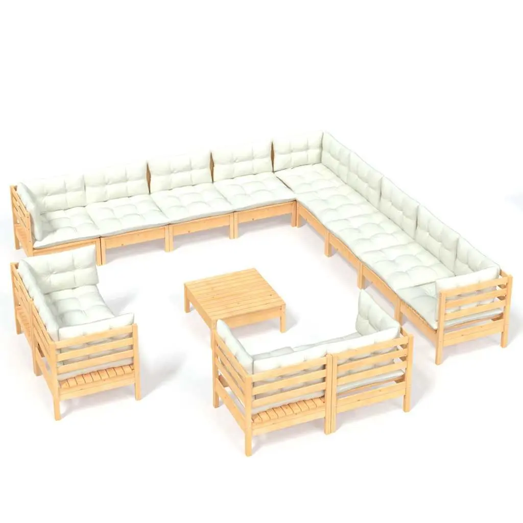 Garden Lounge Set Outdoor Patio Furniture Solid Pinewood 14 Pieces Cream