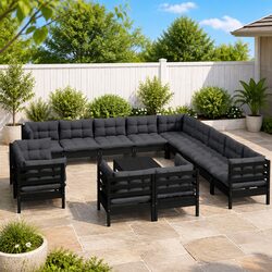 Garden Lounge Set 14 Piece Outdoor Patio Furniture Black Modular Cushions