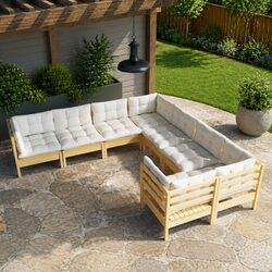 8-Piece Garden Lounge Set: Pinewood Construction, Cream Cushions