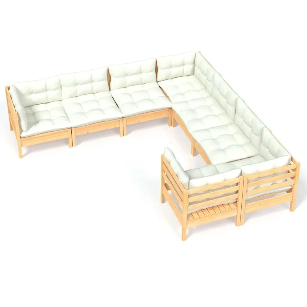 Garden Lounge Set Outdoor Patio Furniture 8 Piece Cream Cushions Pinewood