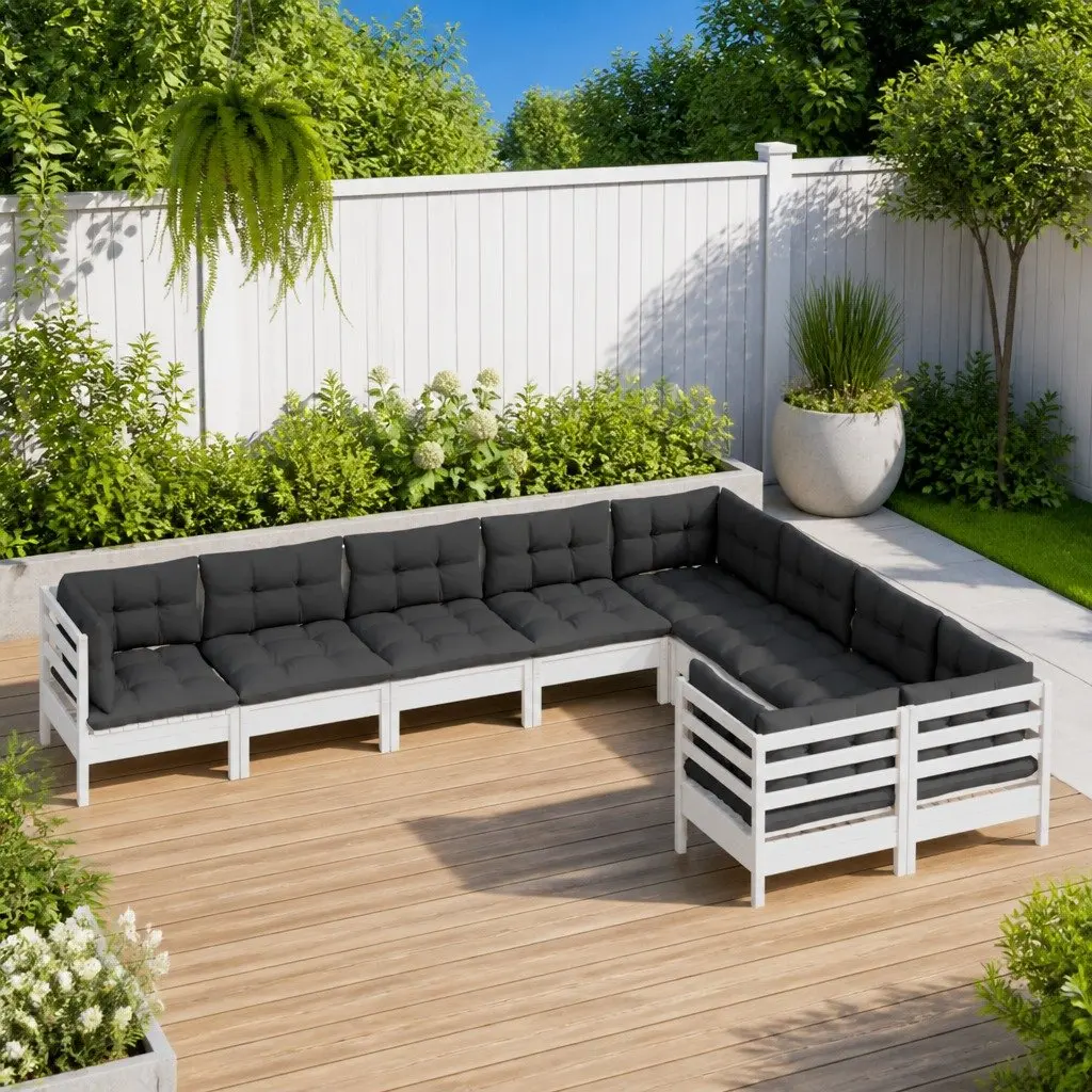 Garden Lounge Set Outdoor Patio Furniture 9 Piece White Pinewood with Cushions