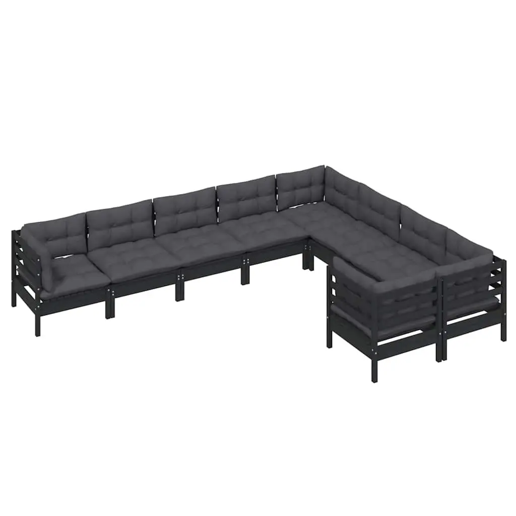 9 Piece Wooden Garden Lounge Set with Cushions Black Outdoor Furniture
