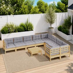 10 Piece Modular Garden Lounge Set - Grey Cushions Included