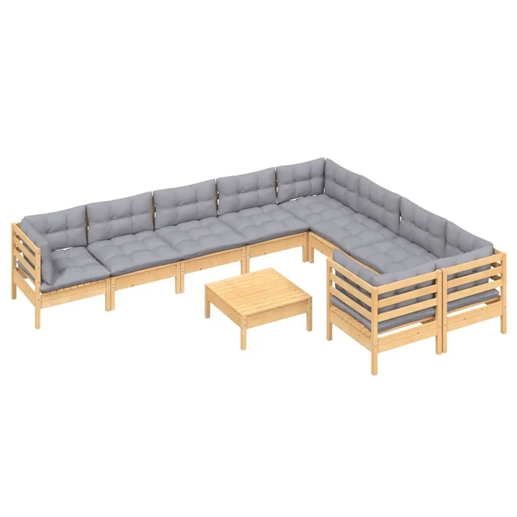 Garden Lounge Set Modular Outdoor Furniture 10 Piece with Grey Cushions