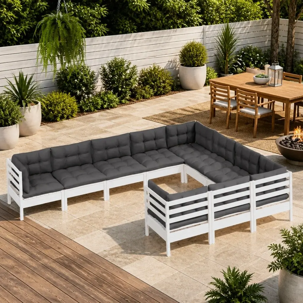 10 Piece White Pinewood Lounge Set