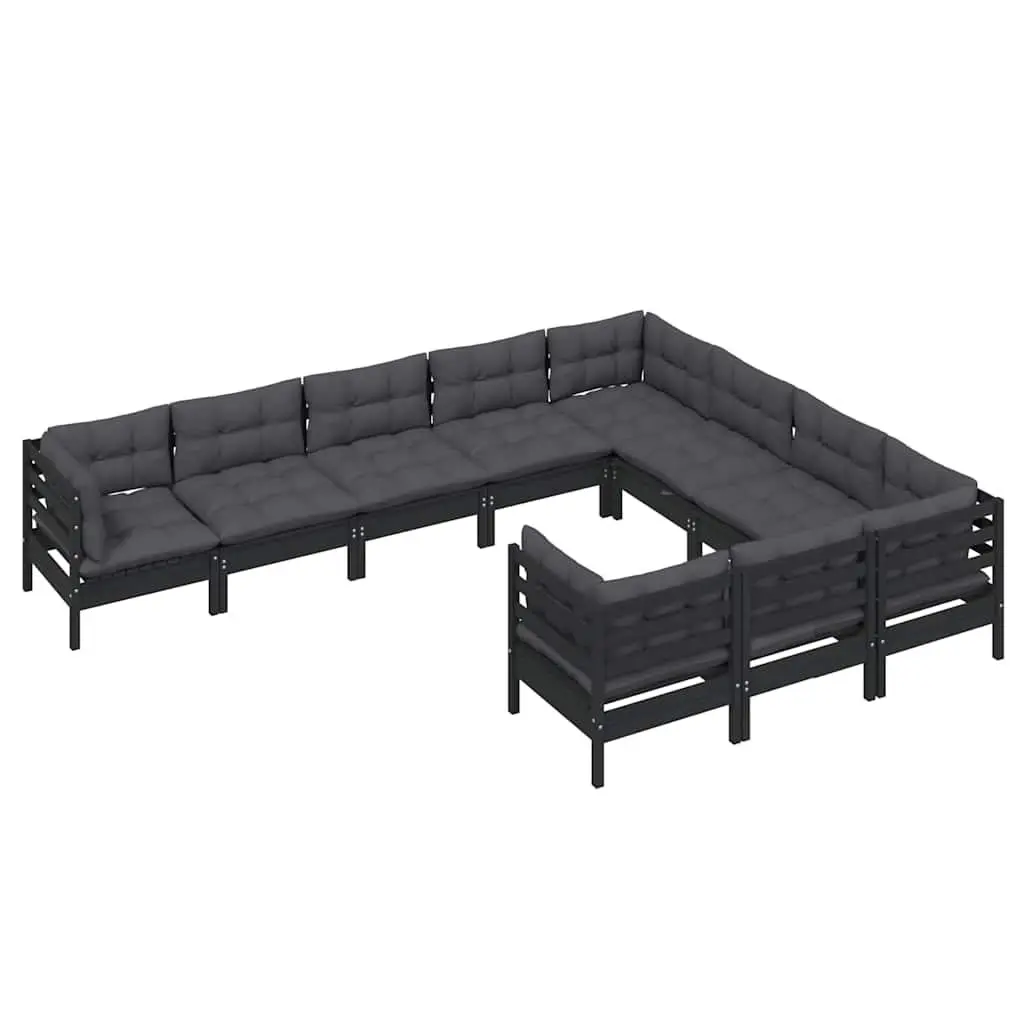 Garden Lounge Set Outdoor Patio Furniture 10 Piece Black with Cushions Modular