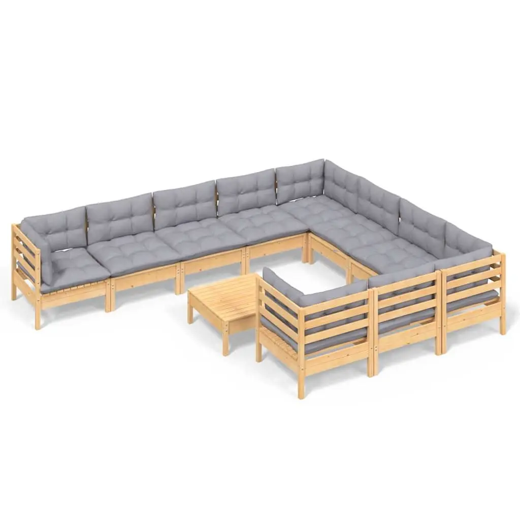 Garden Lounge Set Modular Outdoor Patio Furniture 11 Piece Grey Cushions