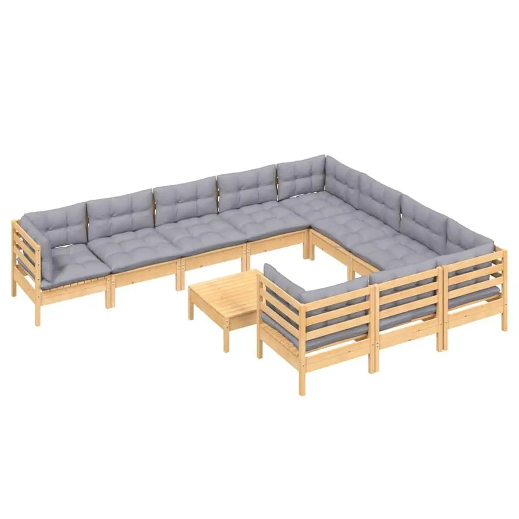 Garden Lounge Set Modular Outdoor Patio Furniture 11 Piece Grey Cushions