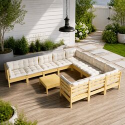 11 Piece Modular Outdoor Lounge Set with Pinewood