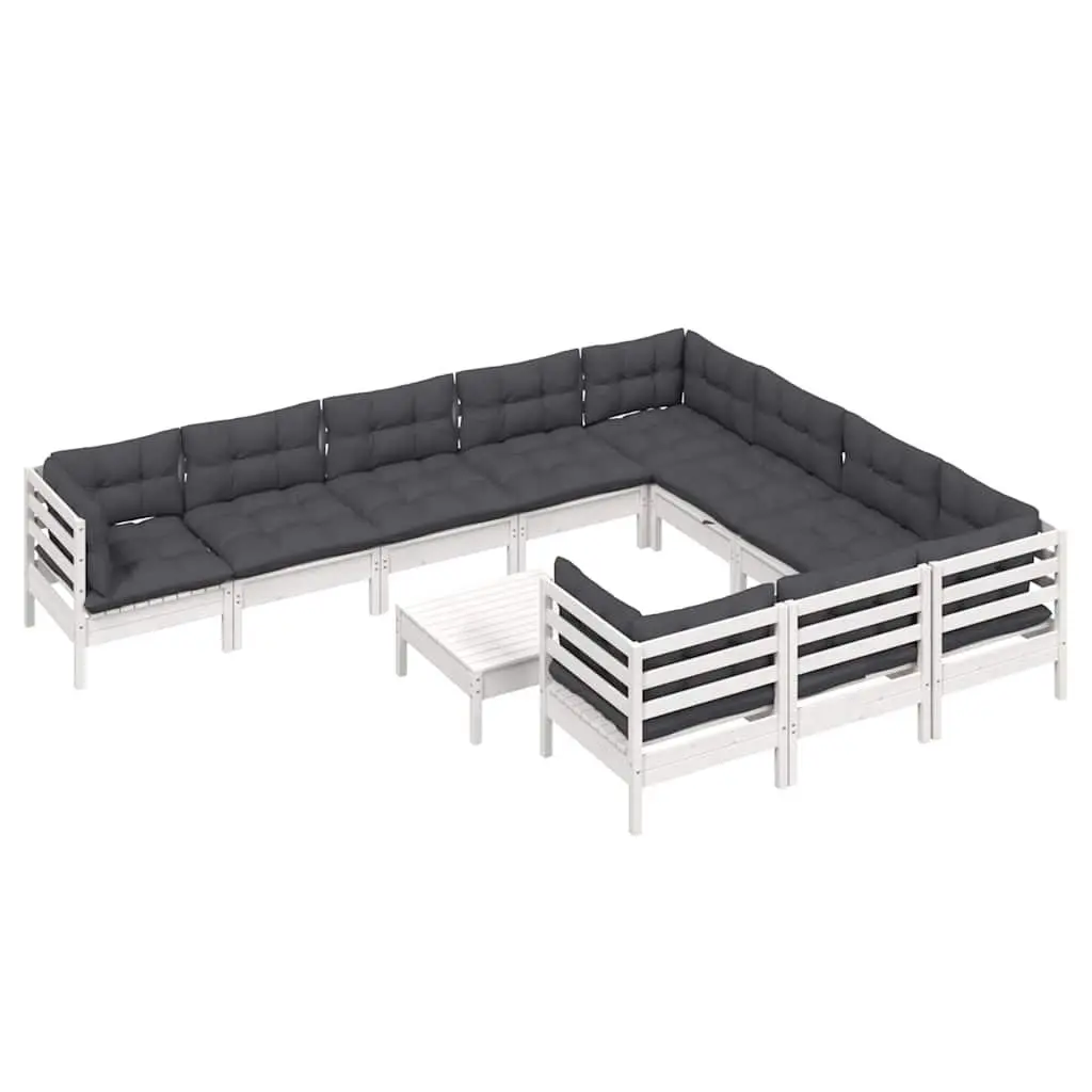 Garden Lounge Set 11 Piece White Pinewood Outdoor Furniture with Cushions Patio