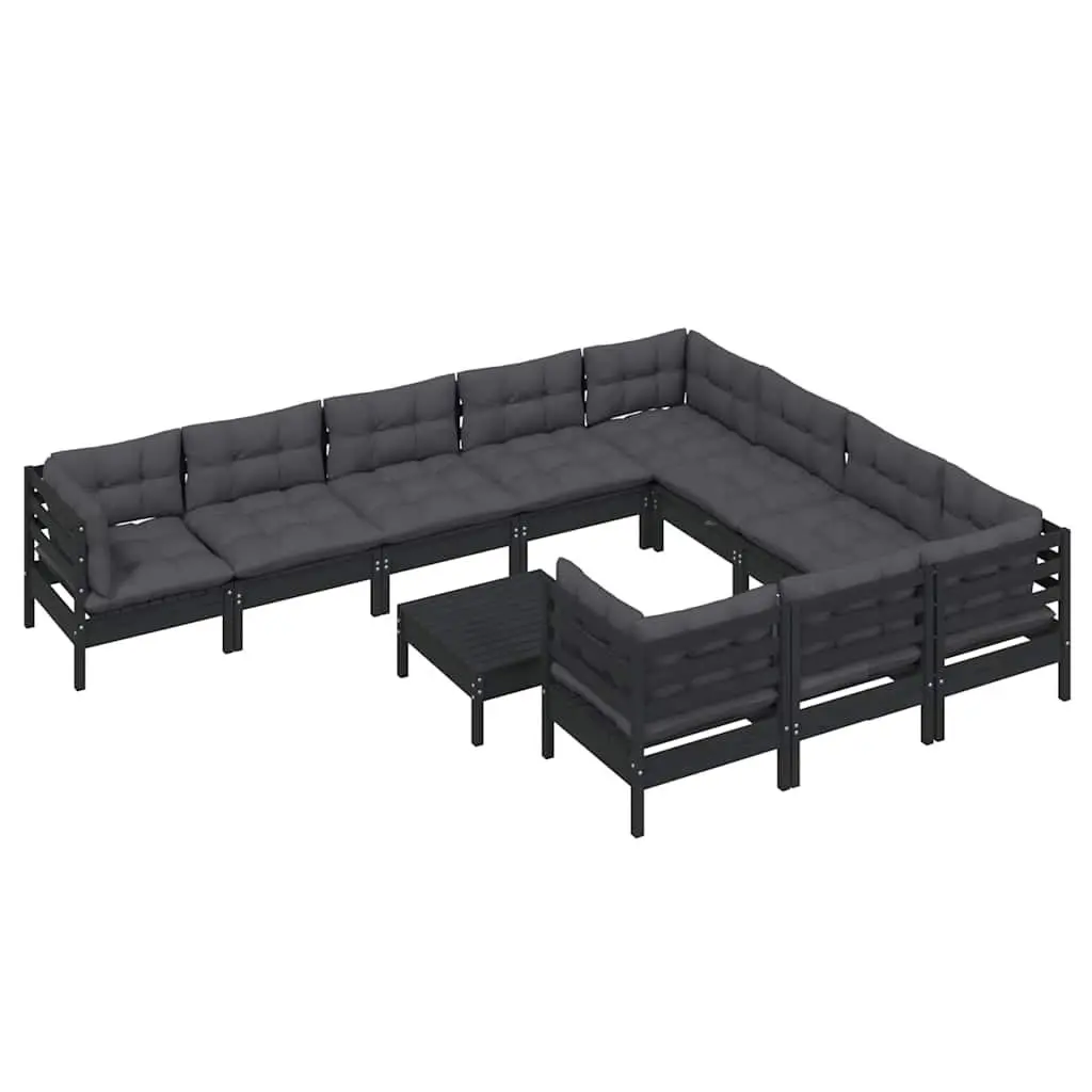 Garden Lounge Set Outdoor Furniture 11 Piece Black Pinewood with Cushions