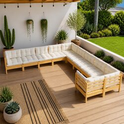 10 Piece Garden Lounge Set with Solid Pinewood and Cushions