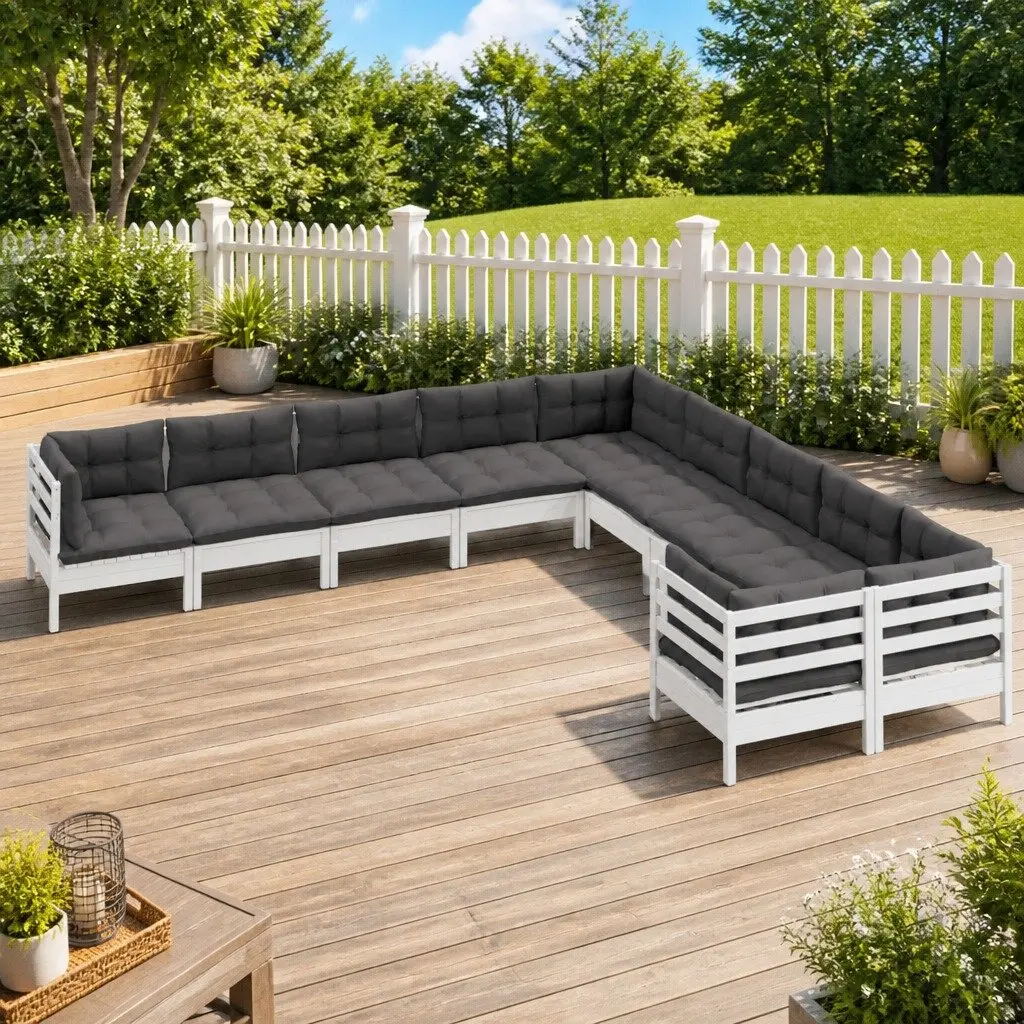 Garden Lounge Set 10 Piece Outdoor Furniture Pinewood with Cushions Patio