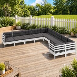10-Piece Modular Garden Lounge Set in White Pinewood