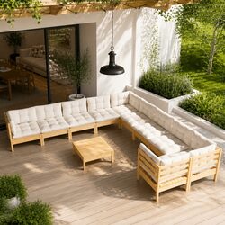 Garden Lounge Set 11 Piece Outdoor Patio Furniture Pinewood with Cream Cushions
