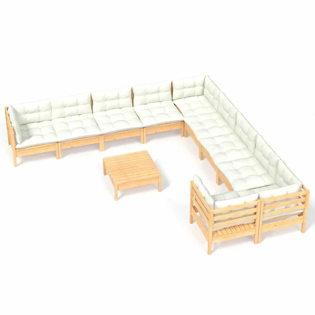 Garden Lounge Set Outdoor Patio Furniture 11 Piece Pinewood with Cream Cushions