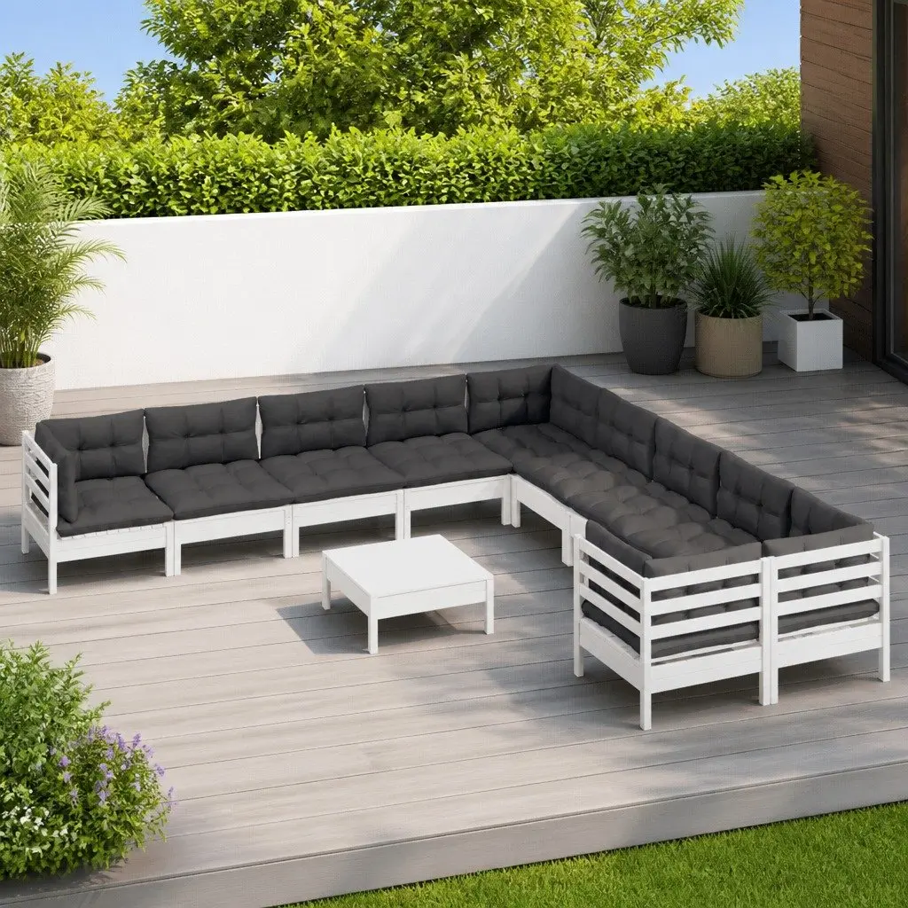 Wooden Garden Lounge Set Outdoor Patio Furniture 11 Piece White