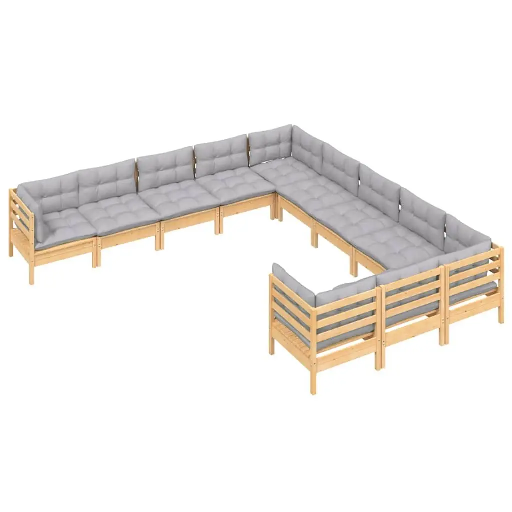 Garden Lounge Set Outdoor Patio Furniture 11 Piece Grey Cushions Pinewood