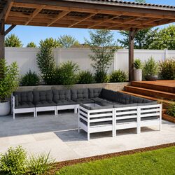 11 Piece Modular Lounge Set – White Pinewood & Cushions