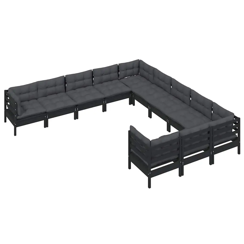 Modular Garden Lounge Set 11 Piece Outdoor Patio Furniture Black