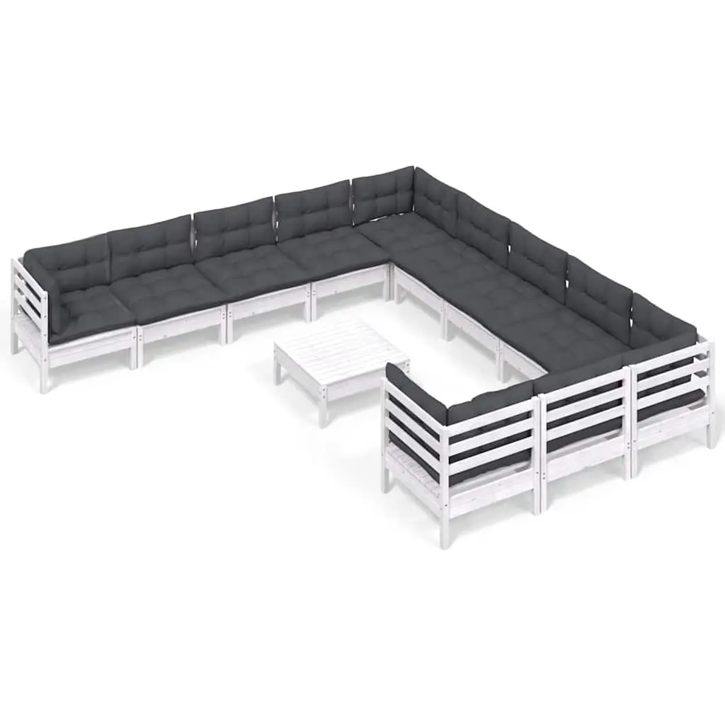 Garden Lounge Set Outdoor Furniture 12 Piece White Pinewood with Cushions