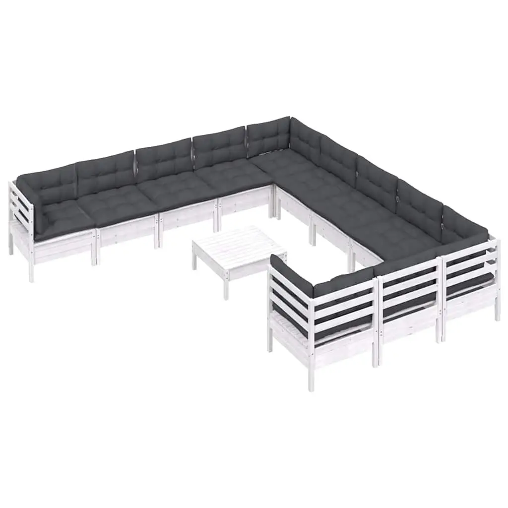 Garden Lounge Set Outdoor Furniture 12 Piece White Pinewood with Cushions