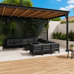 Specifications of 12-Piece Black Pinewood Garden Lounge Set