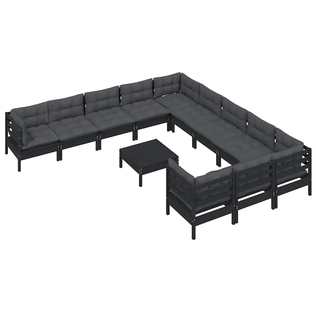 Garden Lounge Set Outdoor Patio Furniture 12 Piece Black Pinewood with Cushions
