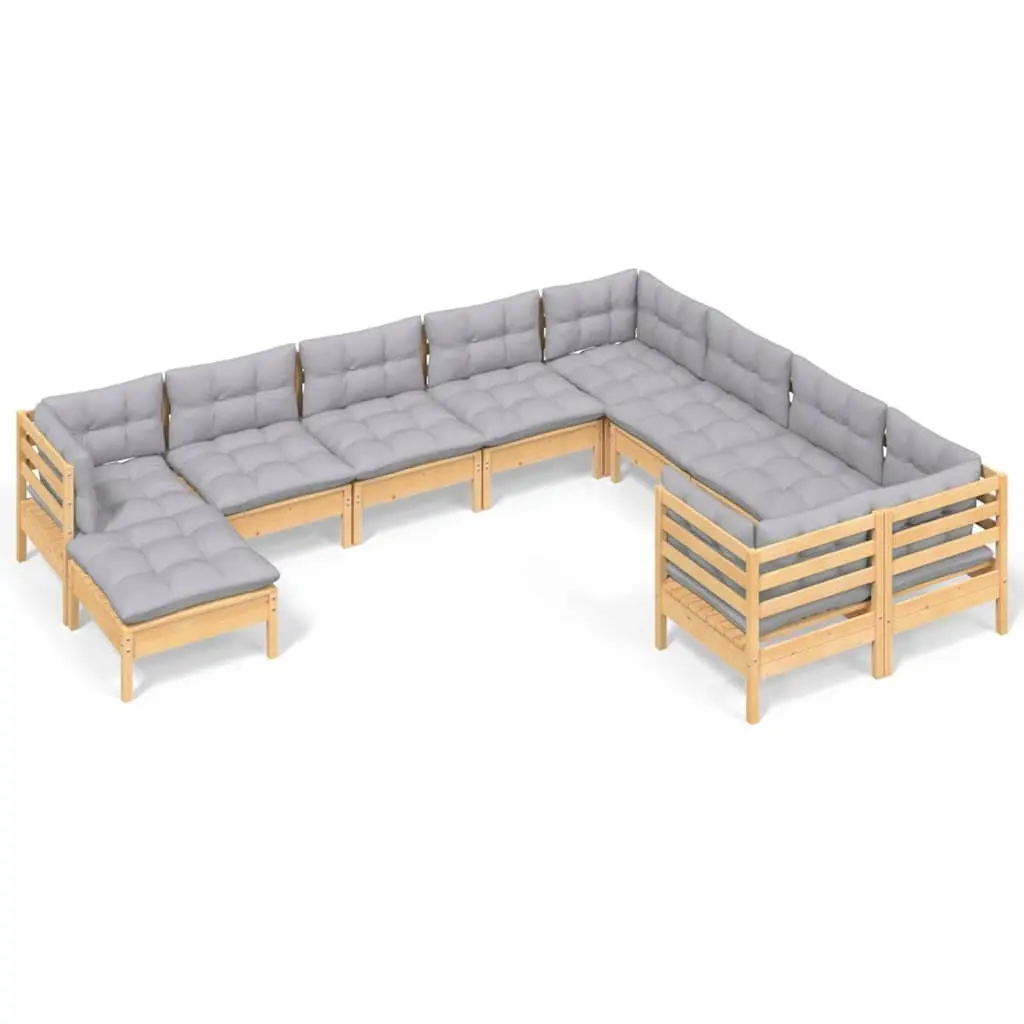 Pinewood Outdoor Lounge Set 10 Piece Garden Furniture with Grey Cushions for Relaxing and Entertaining